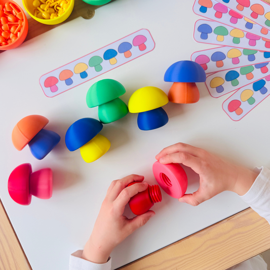 Champignons à visser – Activité de motricité fine avec cartes modèles PDF offert