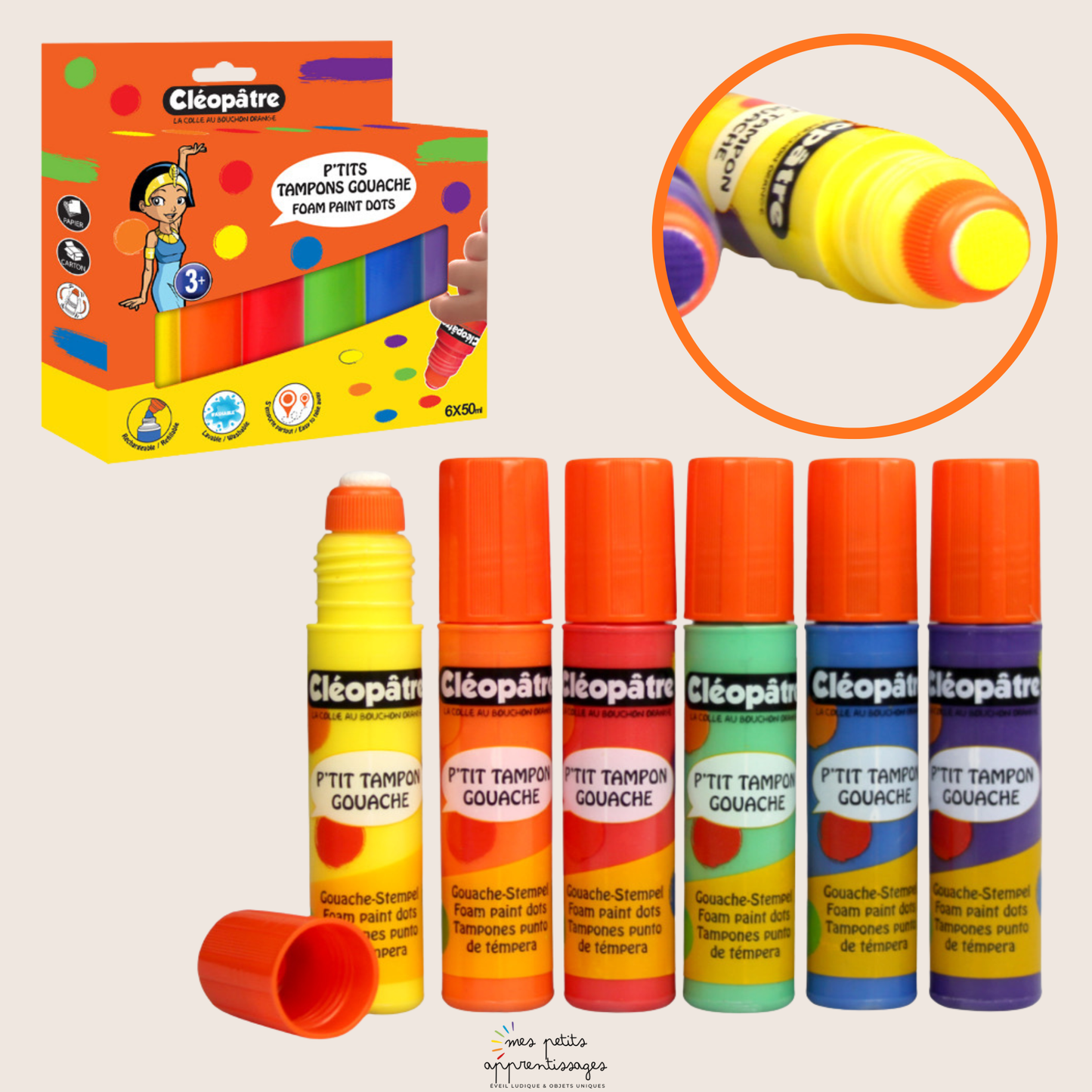 Lot de 6 tampons peinture gouache 50 ml