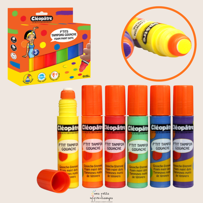 Lot de 6 tampons peinture gouache 50 ml