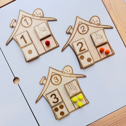 Support Maison des nombres 1 à 3 – Jeu éducatif en bois
