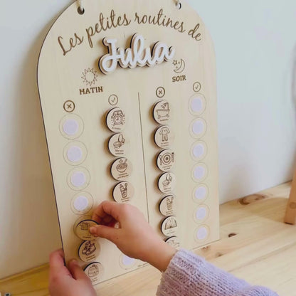 Support Mes petites routines personnalisables « Matin et Soir » en bois