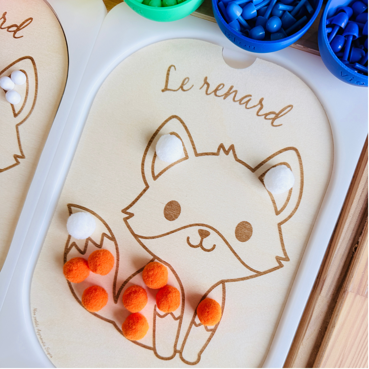 Petit insert en bois TROFAST Le renard – Activité pompons