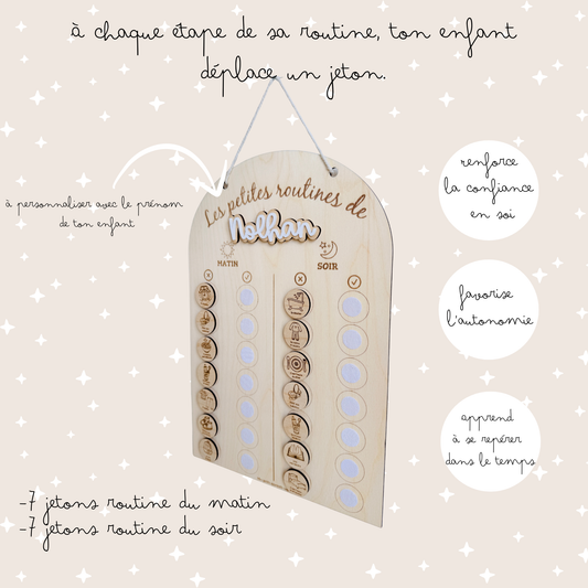 Support Mes petites routines personnalisables « Matin et Soir » en bois